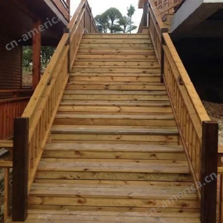 户外菠萝格防腐木木楼梯 实木踏步 德晟木业可定制