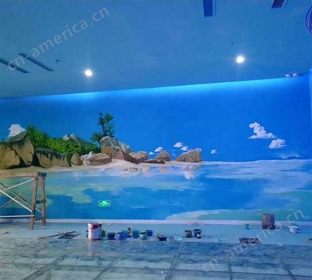 水族馆墙体彩绘 文化墙手工涂鸦绘画 墙面彩绘装饰