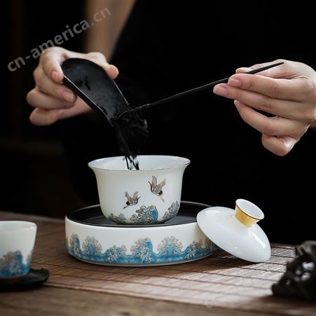 羊脂玉茶漏茶滤盖碗茶杯茶叶过滤网创意手绘茶隔滤茶器茶具厂配件