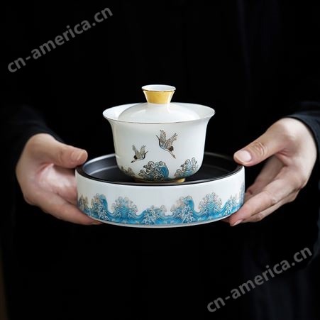 羊脂玉茶漏茶滤盖碗茶杯茶叶过滤网创意手绘茶隔滤茶器茶具厂配件